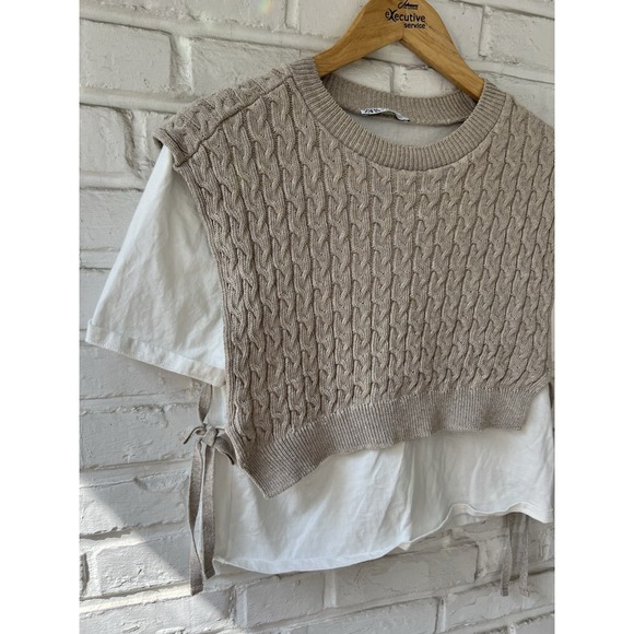 ZARA‎ Layered Docking Cable Braid Size Large Beige white 3-0815S - Picture 3 of 9